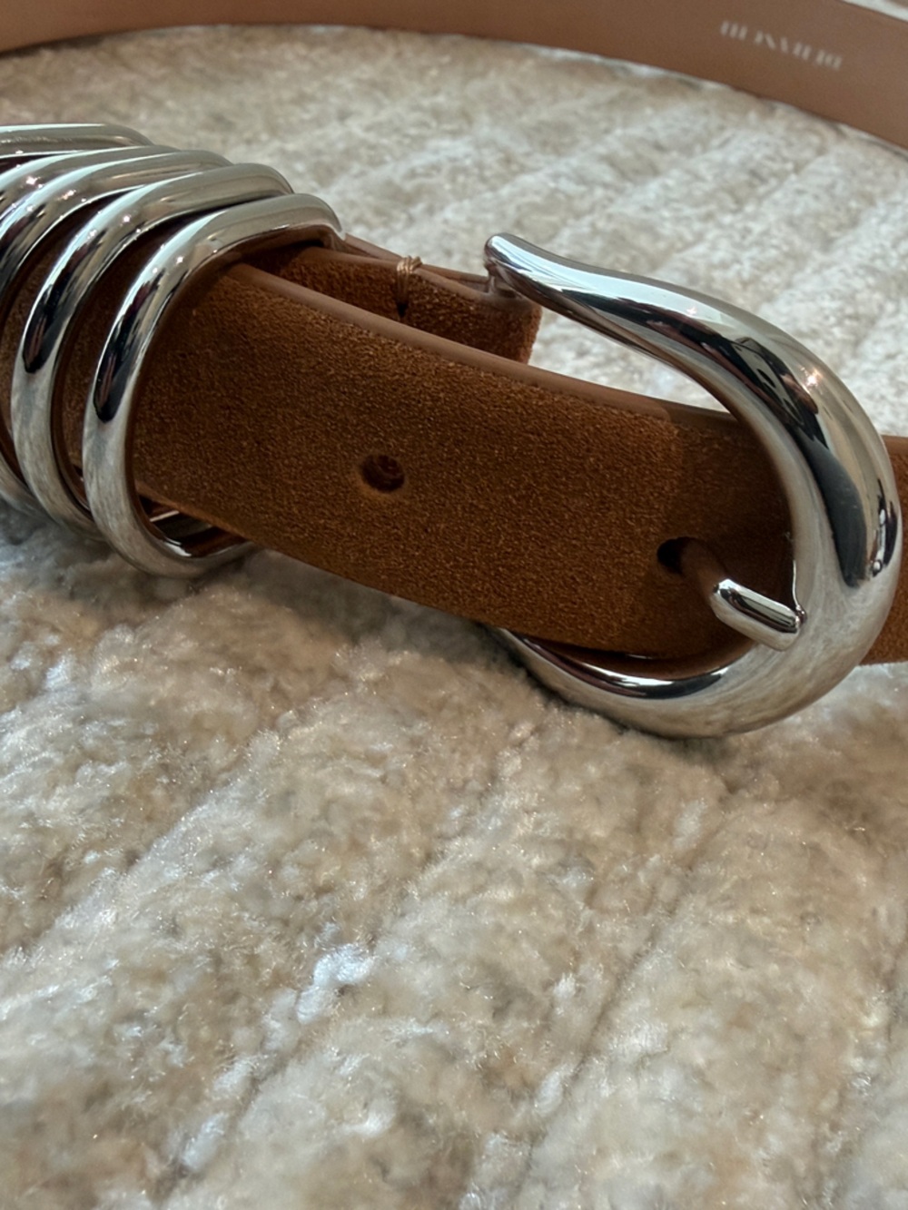 Women's Tan Suede Belt with Polished Silver Buckle